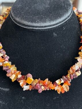 2 Multi-Color Natural Stone Chip Necklace and Earrings 925